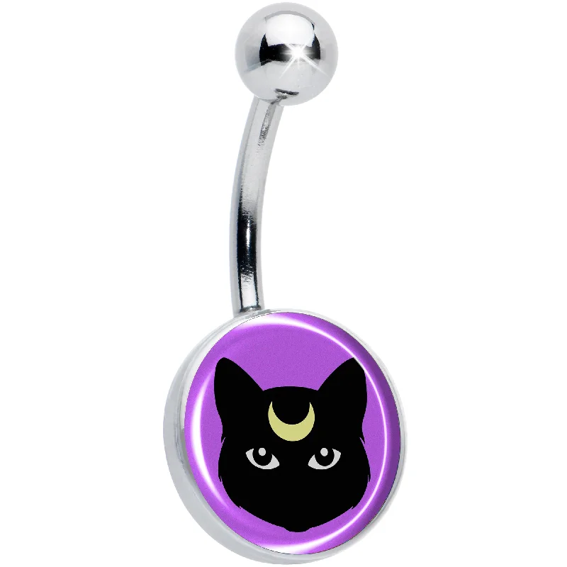 Beautiful Belly Rings with Precious Stones -Black Mystic Kitty Cat Belly Ring