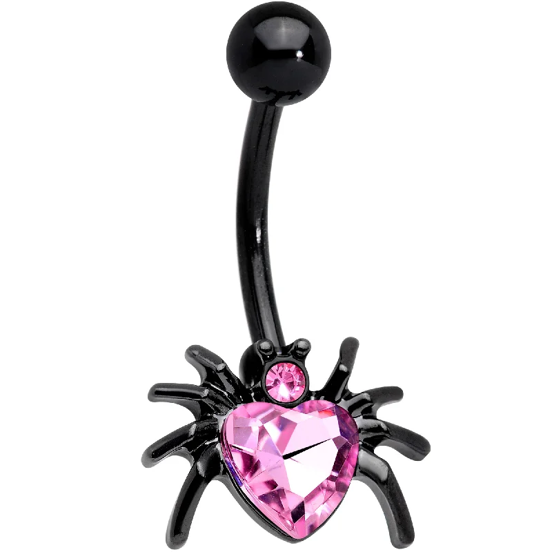 Trendy Belly Rings with Shiny Stones -Pink Gem Black Halloween Heart Spider Belly Ring Trendy Belly Rings with Shiny Stones -Pink Gem Black Halloween Heart Spider Belly Ring