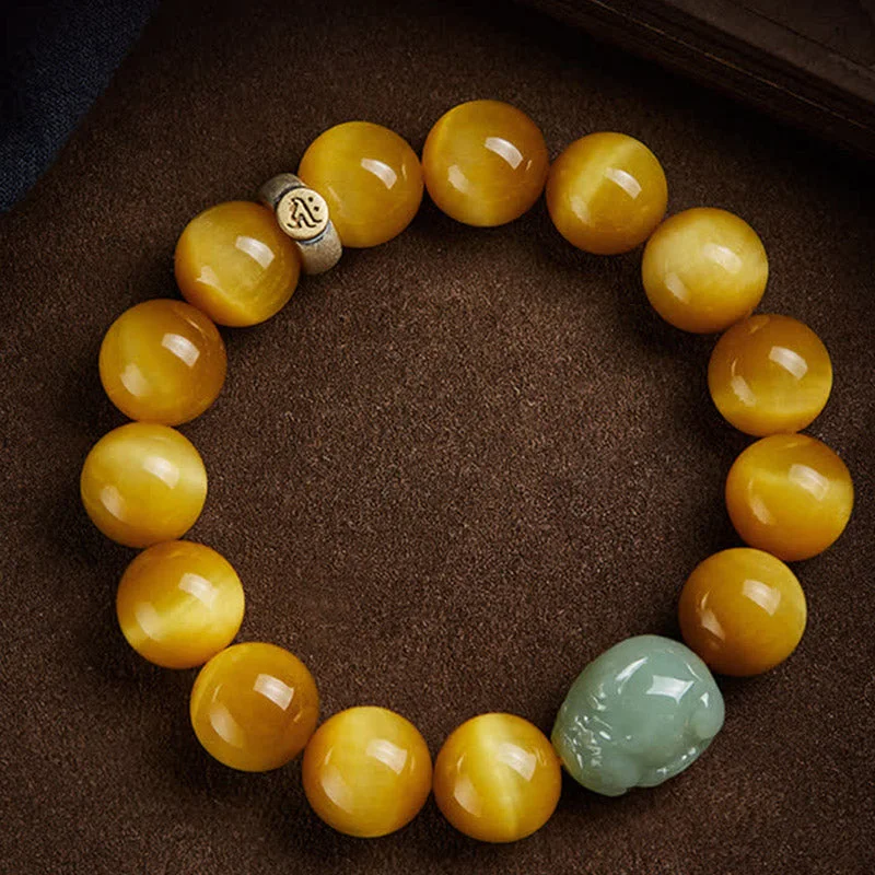 Casual Beaded Bracelets for Men-Chinese Zodiac Natal Buddha Tiger Eye Pixiu Jade Protection Bracelet