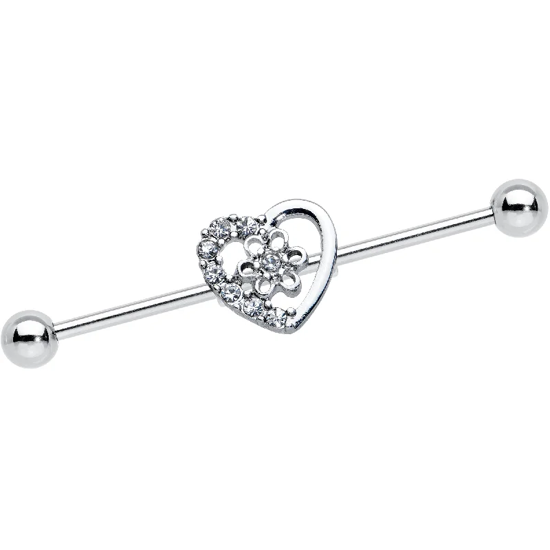 Women's Earrings – Elegant Designs for Every Personality--14 Gauge Clear Gem Floral Hollow Heart Industrial Barbell 38mm Women's Earrings – Elegant Designs for Every Personality--14 Gauge Clear Gem Floral Hollow Heart Industrial Barbell 38mm