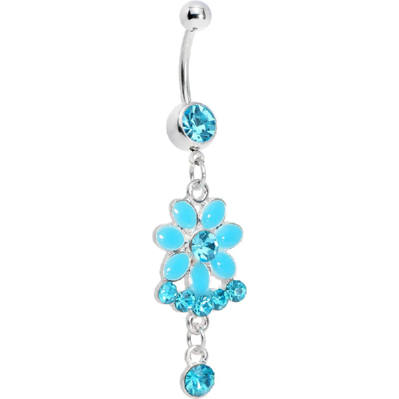 Trendy Belly Rings for Glamorous Looks -Blue Gem Delightful Daisy Flower Belly Ring