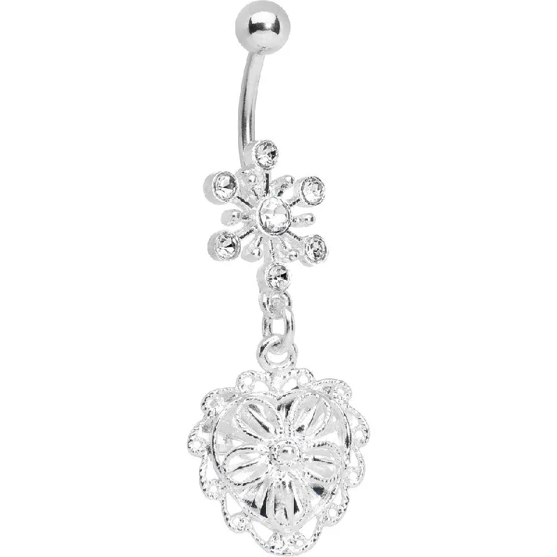 Comfortable Belly Rings for Sleek Looks -Crystalline Gem Starburst Flowering Heart Belly Ring Comfortable Belly Rings for Sleek Looks -Crystalline Gem Starburst Flowering Heart Belly Ring