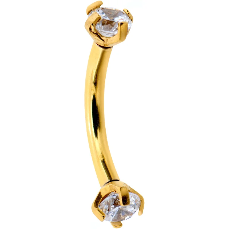 Women's Earrings – Elegant Designs for Every Personality--5/16 Clear CZ Gem Gold PVD Bling Bling Curved Eyebrow Ring