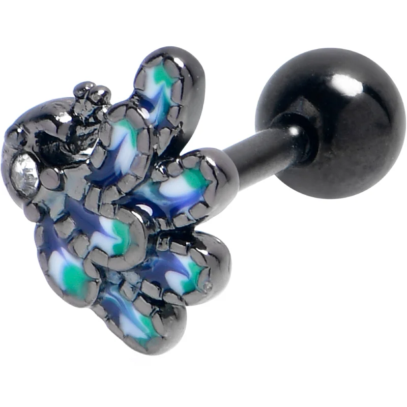 Women's Earrings – Elegant Designs for Every Personality--16 Gauge 1/4 Clear Gem Black Peacock Green Cartilage Tragus Earring