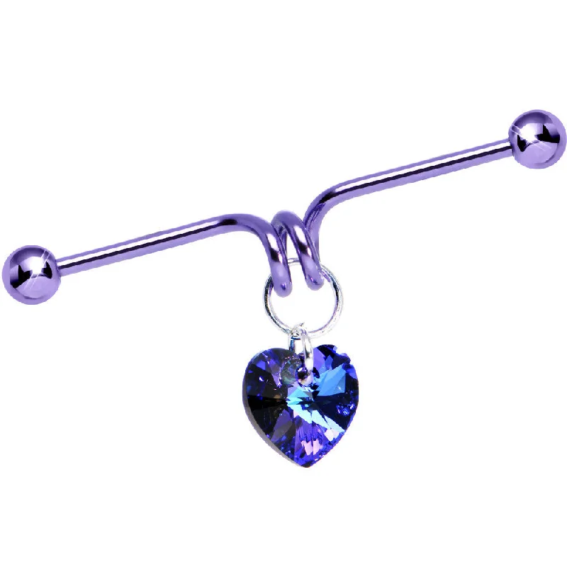 Women's Earrings – Elegant Designs for Every Personality--Purple Heart Dangle Industrial Barbell Made with Crystals 40mm