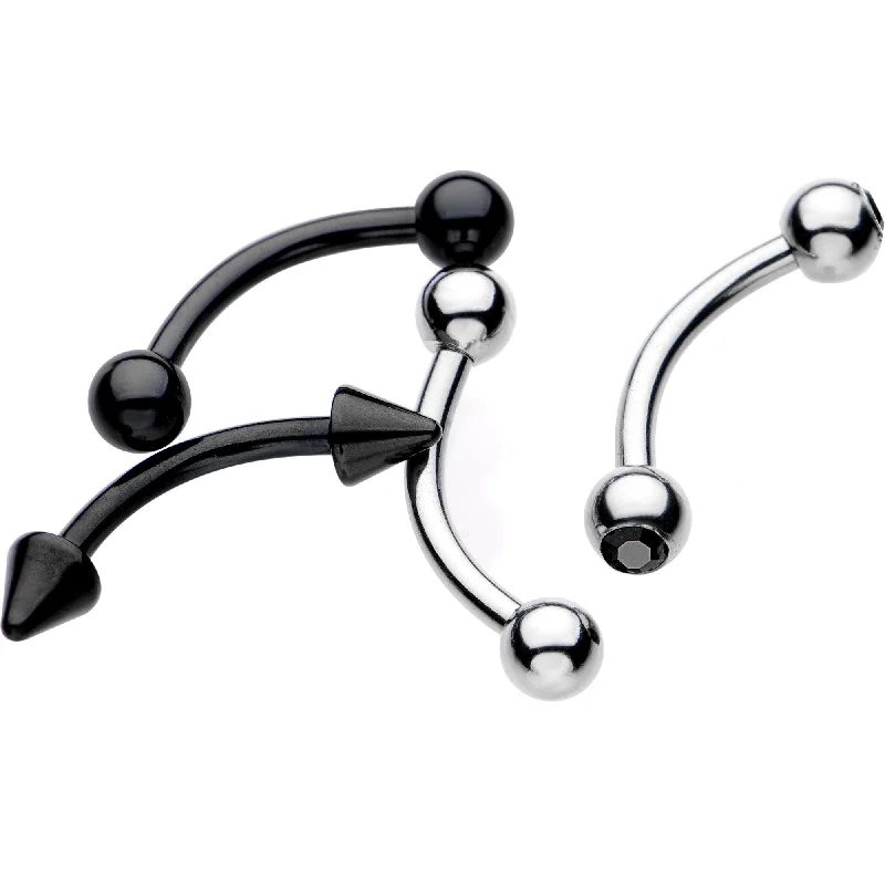 Women's Earrings – Elegant Designs for Every Personality--16 Gauge 5/16 Black Plated Steel Curved Barbell Eyebrow Ring Set of 4