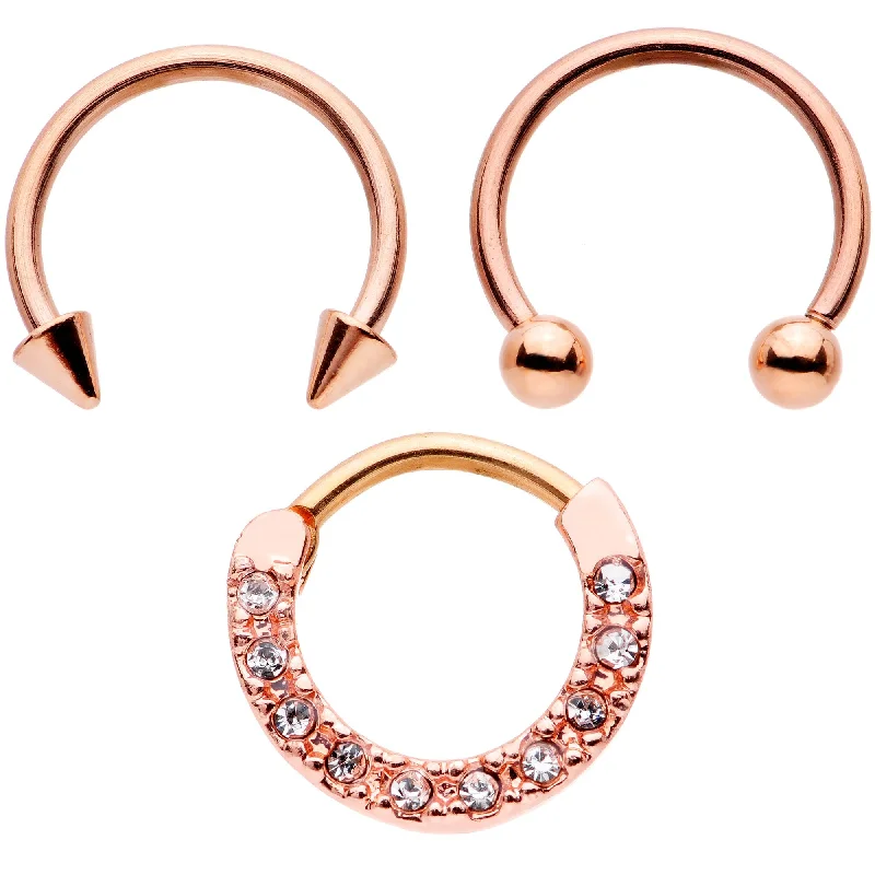 Stunning Nose Rings with Precious Stones -16 Gauge 3/8 Clear Gem Rose Gold Tone Hinged Circular Ring Set Stunning Nose Rings with Precious Stones -16 Gauge 3/8 Clear Gem Rose Gold Tone Hinged Circular Ring Set