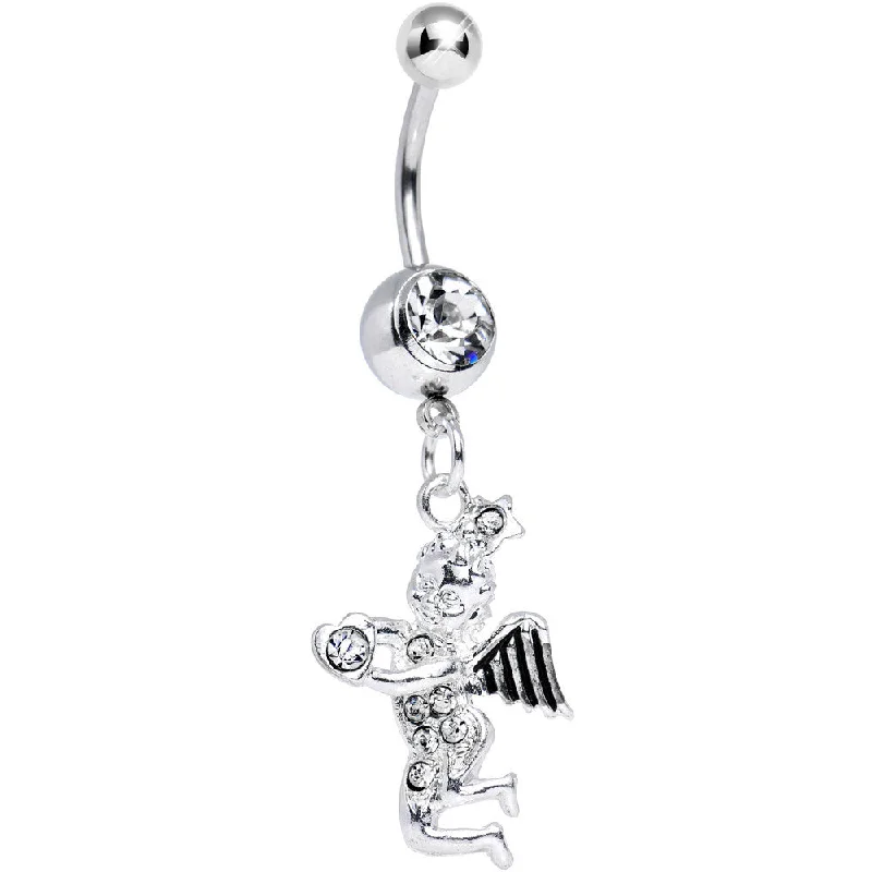 Trendy Belly Rings for Elegant Style -Crystalline Gem Cherubic Angel Dangle Belly Ring Trendy Belly Rings for Elegant Style -Crystalline Gem Cherubic Angel Dangle Belly Ring