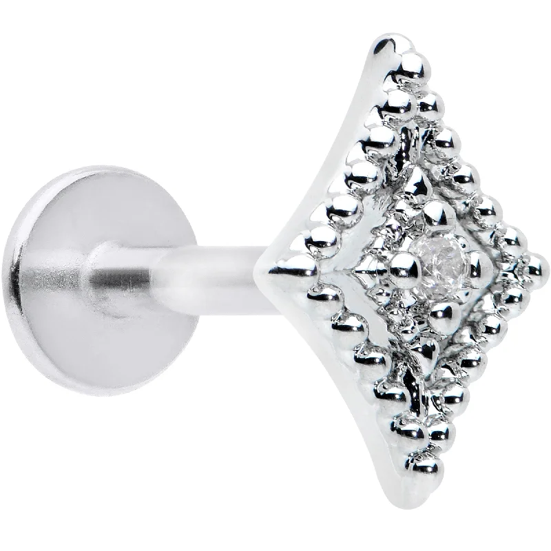 Elegant Lip Rings for Special Occasions16 Gauge 1/4 Clear Gem Deco Textured Rhombus Labret Monroe Tragus