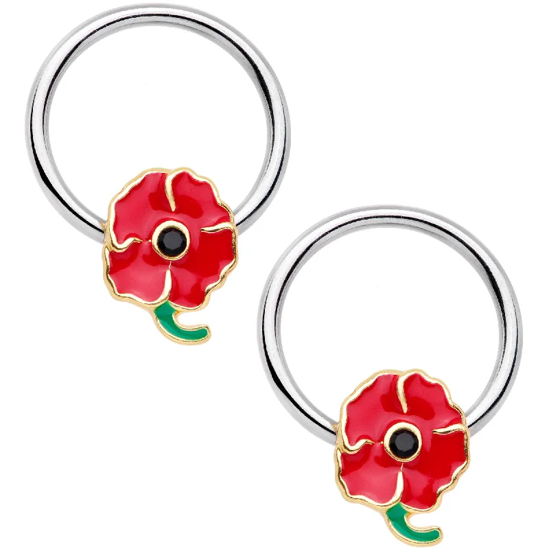 Elegant Lip Rings for Special Occasions14 Gauge 13mm Powerful Poppy Flower BCR Captive Nipple Ring Set