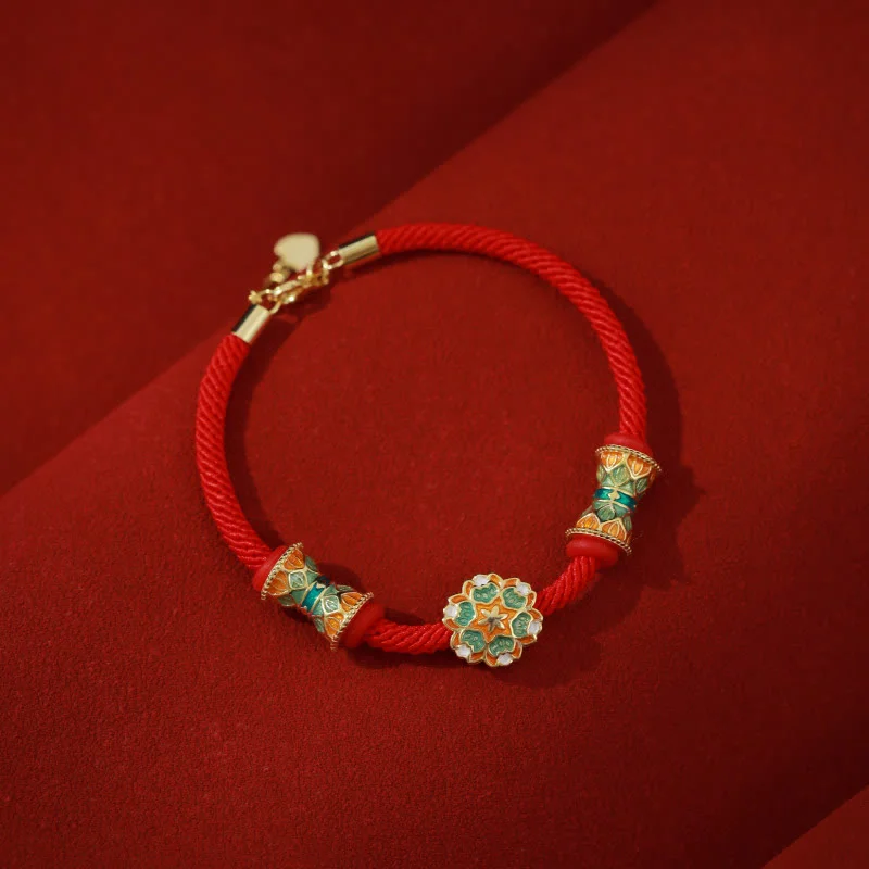Custom Engraved Bangles for Women-Buddha Stones Dunhuang 925 Sterling Silver Lotus Drum New Beginning Red Rope Bracelet Custom Engraved Bangles for Women-Buddha Stones Dunhuang 925 Sterling Silver Lotus Drum New Beginning Red Rope Bracelet