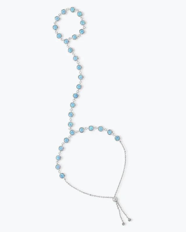 Bangle Sets for Women with Matching Rings-"She's So Fire" Hand Chain - Silver|Blue Opal Bangle Sets for Women with Matching Rings-"She's So Fire" Hand Chain - Silver|Blue Opal