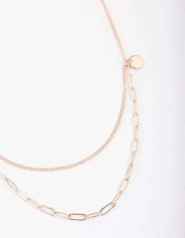 Shop Classic Women's Necklaces & Pendants with a Modern Twist-Rose Gold Curb & Cable Layered Necklace Shop Classic Women's Necklaces & Pendants with a Modern Twist-Rose Gold Curb & Cable Layered Necklace