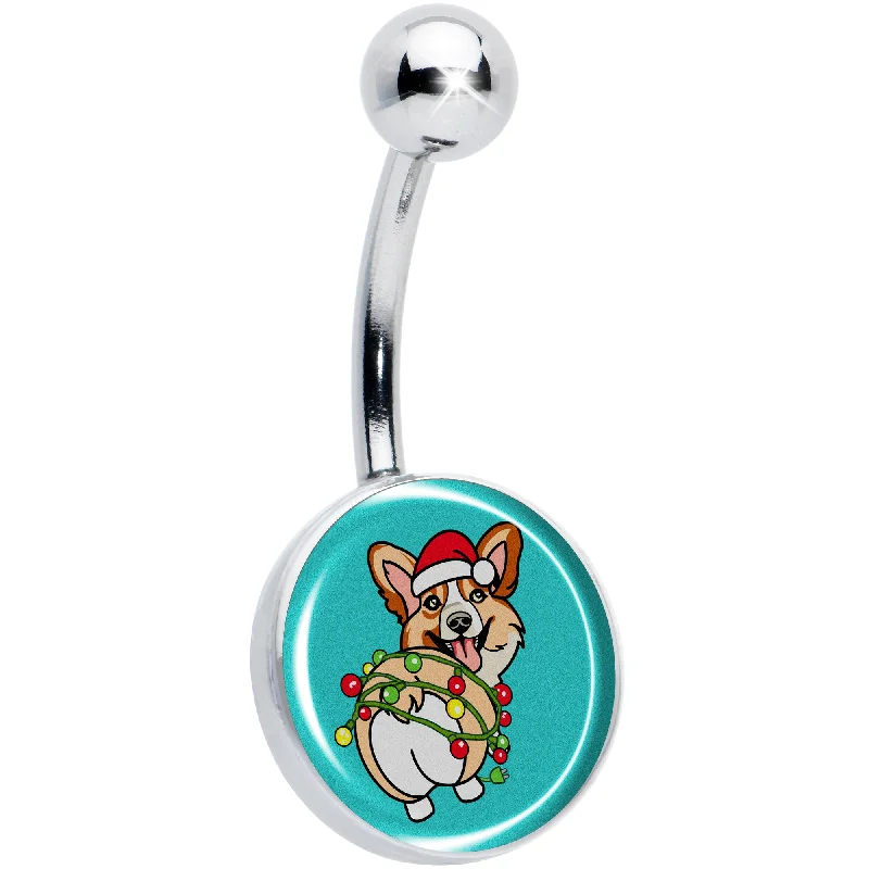 Beautiful Belly Rings for Statement Fashion -Christmas Holiday Lights Corgi Dog Belly Ring