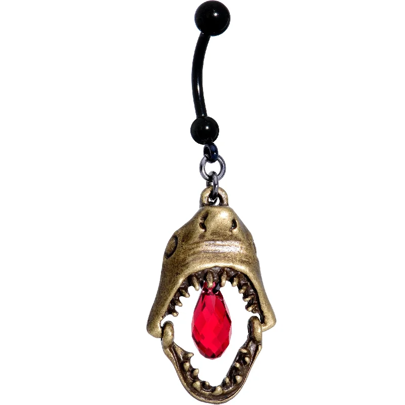 Belly Rings with Beautiful Detailing for Bold Style -Red Gem Shark Jaw Dangle Belly Ring Created with Crystals Belly Rings with Beautiful Detailing for Bold Style -Red Gem Shark Jaw Dangle Belly Ring Created with Crystals
