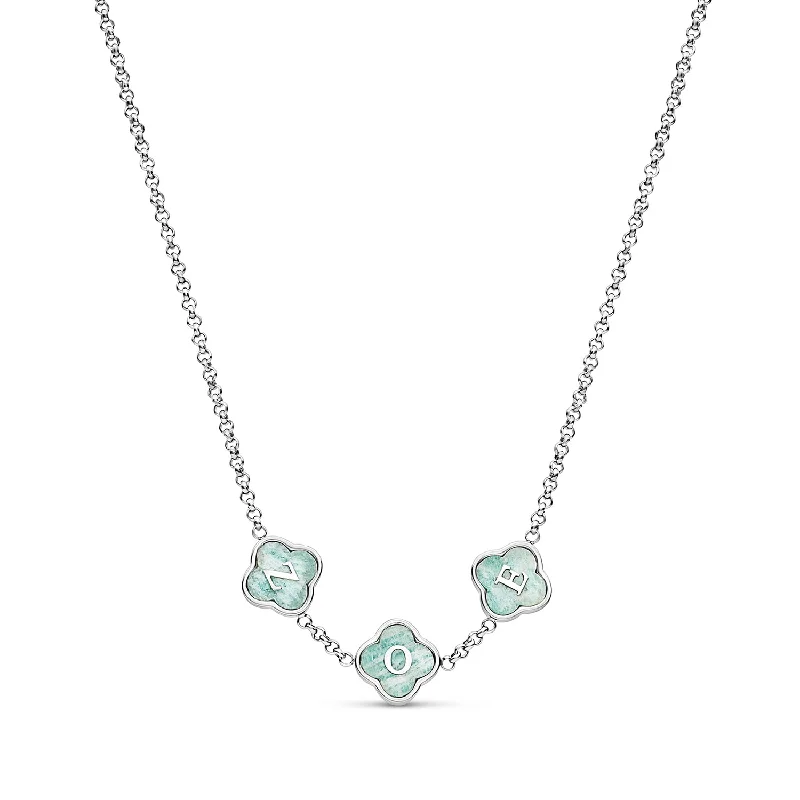 Shop Classic Women's Necklaces & Pendants with a Modern Twist-Amazonite Clover Custom Name Necklace (Silver) Shop Classic Women's Necklaces & Pendants with a Modern Twist-Amazonite Clover Custom Name Necklace (Silver)