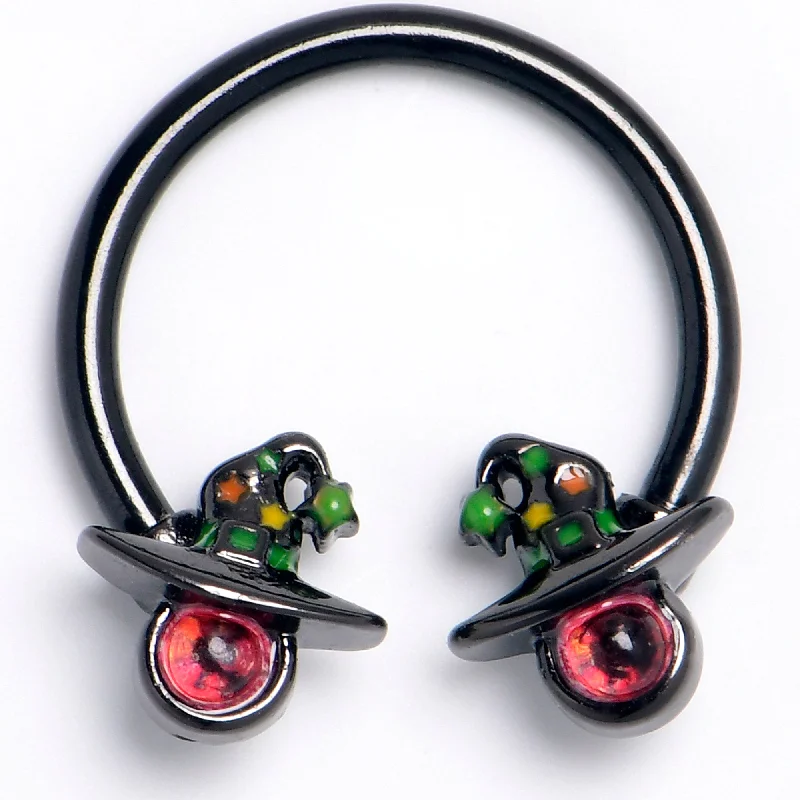 Women's Earrings – Elegant Designs for Every Personality--16 Gauge 3/8 Black Red Eye Witch Hat Horseshoe Circular Barbell