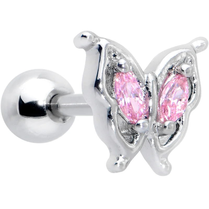 Women's Earrings – Elegant Designs for Every Personality--16 Gauge 1/4 Pink Gem Fancy Fab Butterfly Cartilage Tragus Earring Women's Earrings – Elegant Designs for Every Personality--16 Gauge 1/4 Pink Gem Fancy Fab Butterfly Cartilage Tragus Earring