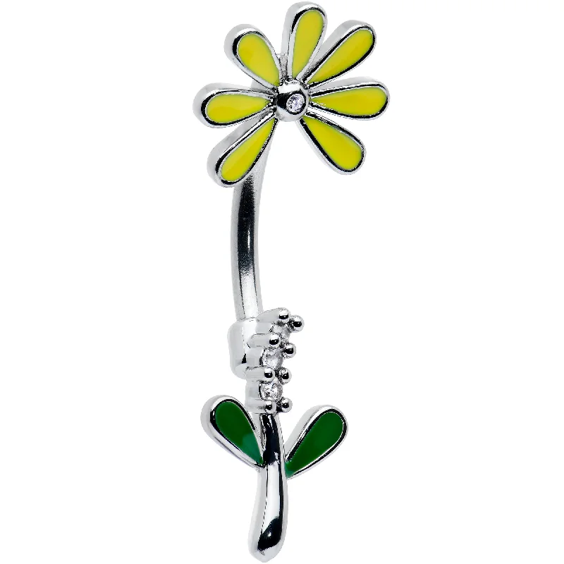Designer Belly Rings for Luxury Look -Clear CZ Gem Whimsy Daisy Flower Double Mount Belly Ring Designer Belly Rings for Luxury Look -Clear CZ Gem Whimsy Daisy Flower Double Mount Belly Ring