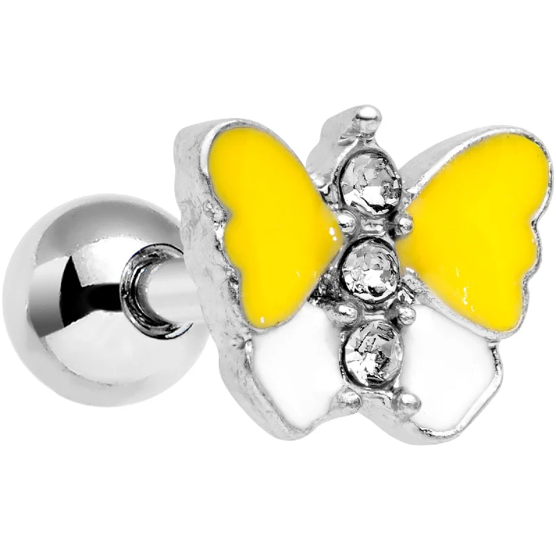 Women's Earrings – Elegant Designs for Every Personality--16 Gauge 1/4 Clear Gem Yellow Butterfly Cartilage Tragus Earring Women's Earrings – Elegant Designs for Every Personality--16 Gauge 1/4 Clear Gem Yellow Butterfly Cartilage Tragus Earring