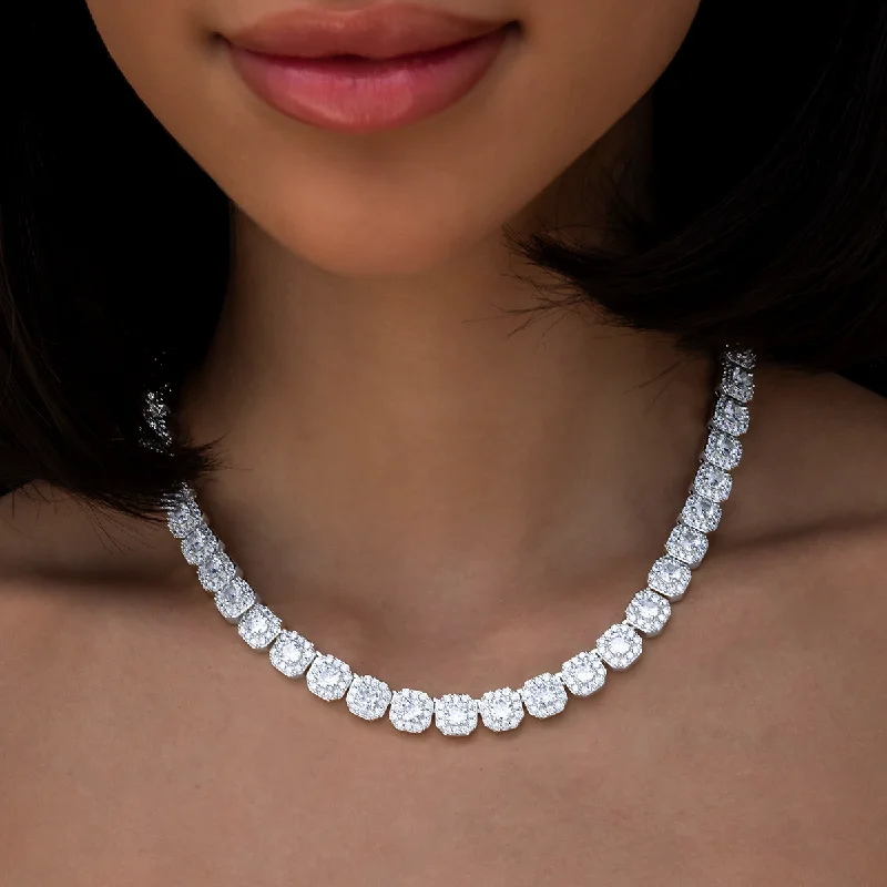 Shop Classic Women's Necklaces & Pendants with a Modern Twist-Clustered Tennis Necklace in White Gold- 8.5mm Shop Classic Women's Necklaces & Pendants with a Modern Twist-Clustered Tennis Necklace in White Gold- 8.5mm