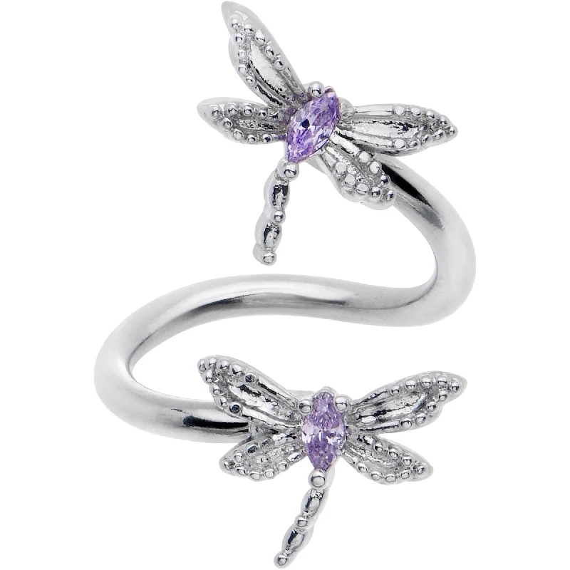 Comfortable Belly Rings for Everyday Style -Purple CZ Gem Open Dragonfly Spiral Twister Belly Ring Comfortable Belly Rings for Everyday Style -Purple CZ Gem Open Dragonfly Spiral Twister Belly Ring