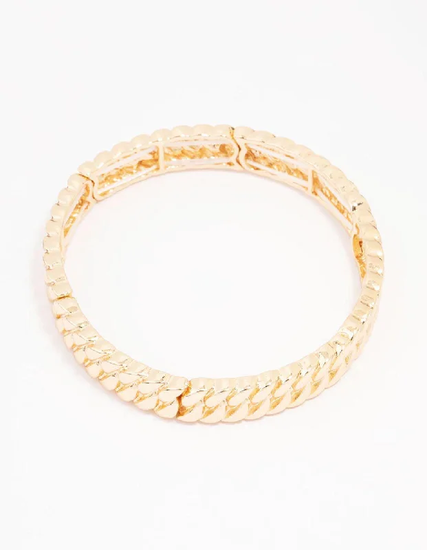 Luxury Gold Bangles for Women-Gold Twisted Link Stretch Bracelet