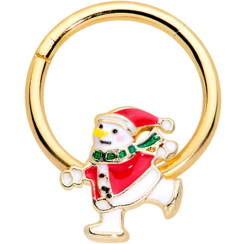 Nose Rings for All Ages -16 Gauge 3/8 Gold Tone Skating Snowman Christmas Hinged Segment Ring Nose Rings for All Ages -16 Gauge 3/8 Gold Tone Skating Snowman Christmas Hinged Segment Ring