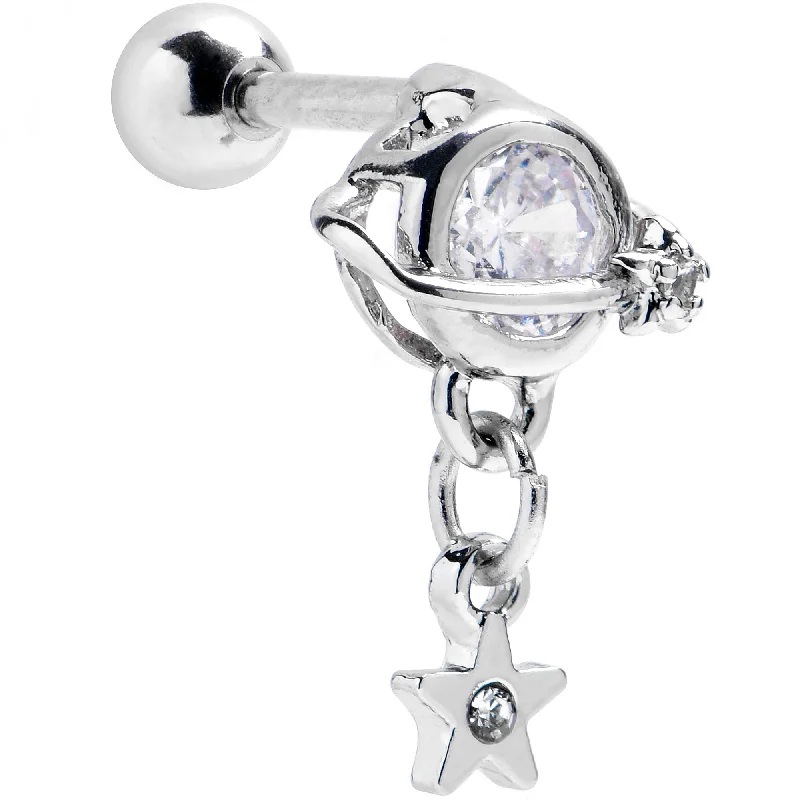 Women's Earrings – Elegant Designs for Every Personality--16 Gauge 1/4 Clear CZ Gem Starry Saturn Dangle Cartilage Tragus Earring