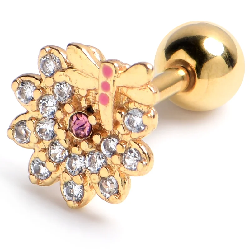 Women's Earrings – Elegant Designs for Every Personality--16 Gauge 1/4 Clear Gem Gold Tone Flower Bug Cartilage Tragus Earring Women's Earrings – Elegant Designs for Every Personality--16 Gauge 1/4 Clear Gem Gold Tone Flower Bug Cartilage Tragus Earring