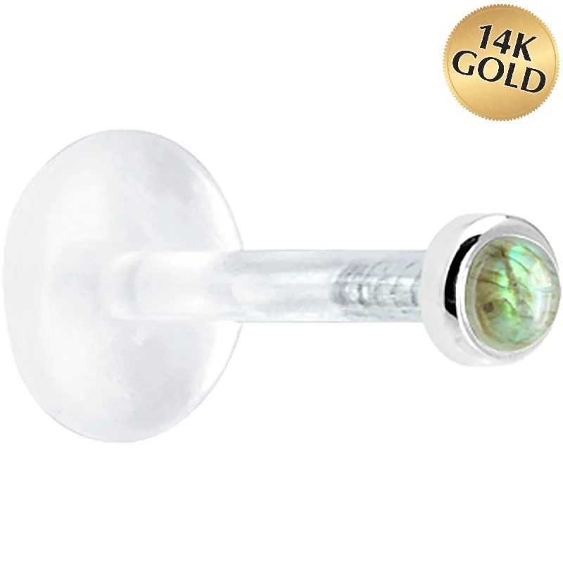 Women's Earrings – Elegant Designs for Every Personality--16 Gauge 1/4 Solid 14KT White Gold 2mm Genuine Labradorite Bioplast Tragus Earring Stud Women's Earrings – Elegant Designs for Every Personality--16 Gauge 1/4 Solid 14KT White Gold 2mm Genuine Labradorite Bioplast Tragus Earring Stud