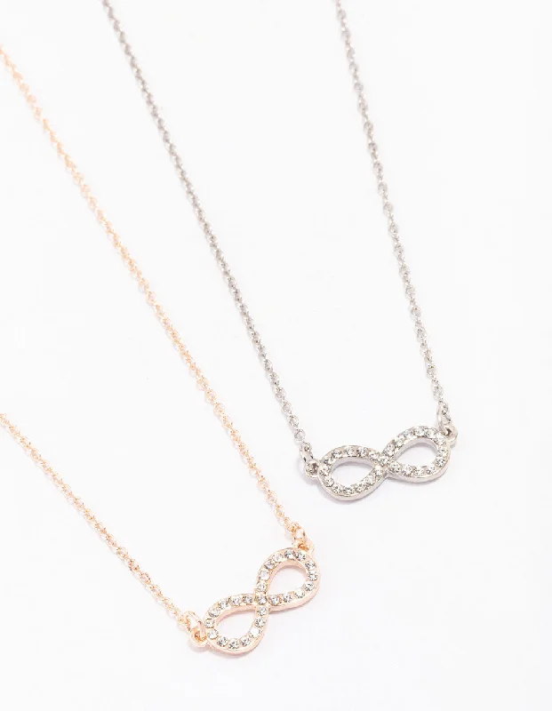 Shop Classic Women's Necklaces & Pendants with a Modern Twist-Gold & Silver Infinity Diamante Necklace Pack Shop Classic Women's Necklaces & Pendants with a Modern Twist-Gold & Silver Infinity Diamante Necklace Pack