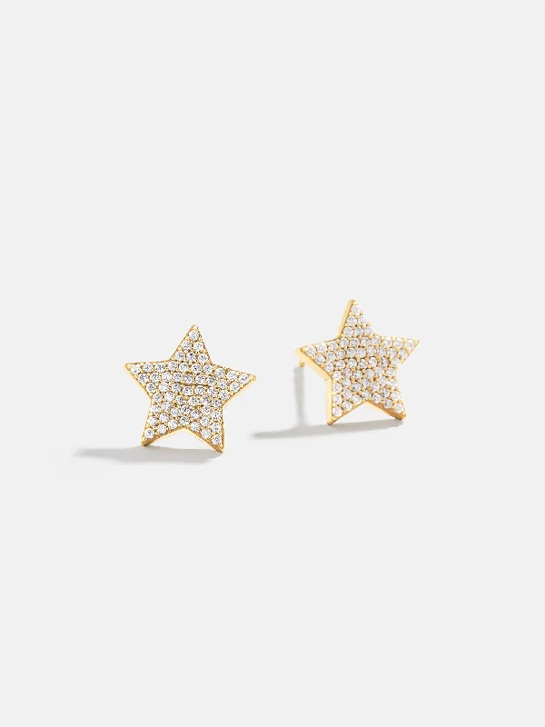 Women's Earrings – Elegant Designs for Every Personality--18K Gold Star Earrings - Gold/Pavé