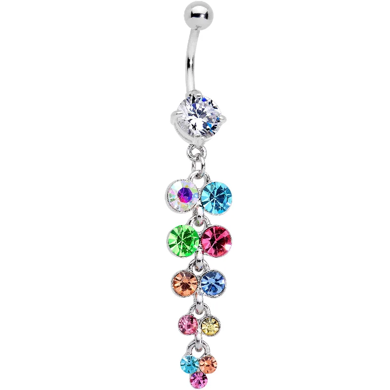 Elegant Belly Rings for Sophisticated Style -Rainbow Color Gem Strand Chandelier Dangle Belly Ring Elegant Belly Rings for Sophisticated Style -Rainbow Color Gem Strand Chandelier Dangle Belly Ring
