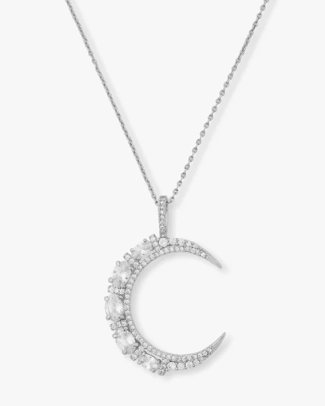 Shop Classic Women's  Necklaces & Pendants with a Modern Twist-She's an Icon Moon Necklace - Silver|White Diamondettes