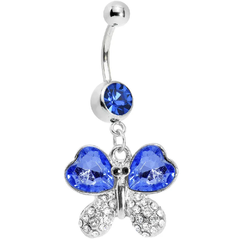 Belly Rings with Gemstone Designs for Chic Style -Sapphire Gem Heart Winged Butterfly Belly Ring Belly Rings with Gemstone Designs for Chic Style -Sapphire Gem Heart Winged Butterfly Belly Ring