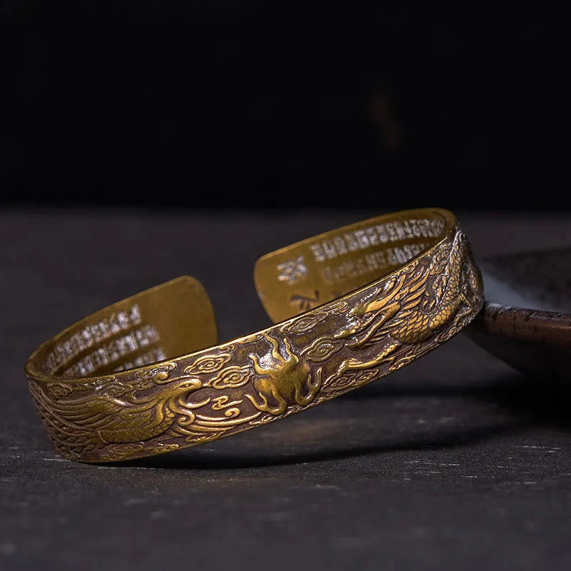 Men's Bracelets with Cross Charms-Buddha Stones Dragon And Phoenix Playing With A Pearl Heart Sutra Carved Copper Brass Luck Bracelet Bangle Men's Bracelets with Cross Charms-Buddha Stones Dragon And Phoenix Playing With A Pearl Heart Sutra Carved Copper Brass Luck Bracelet Bangle