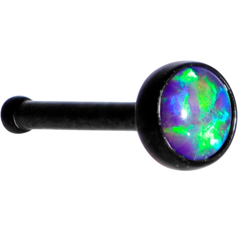 Elegant Designer Nose Rings for Special Occasions -Purple 3mm Synthetic Opal Inlay Black Anodized Nose Bone Elegant Designer Nose Rings for Special Occasions -Purple 3mm Synthetic Opal Inlay Black Anodized Nose Bone
