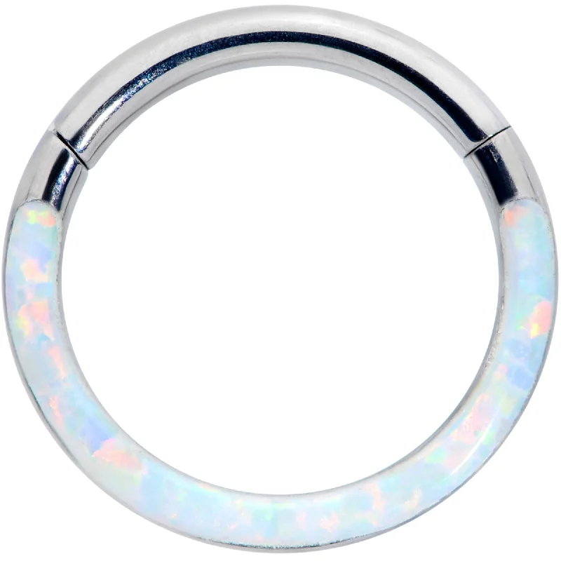 Customizable Nose Rings -16 Gauge 5/16 White Synthetic Opal Implant Grade Titanium Segment Ring Customizable Nose Rings -16 Gauge 5/16 White Synthetic Opal Implant Grade Titanium Segment Ring