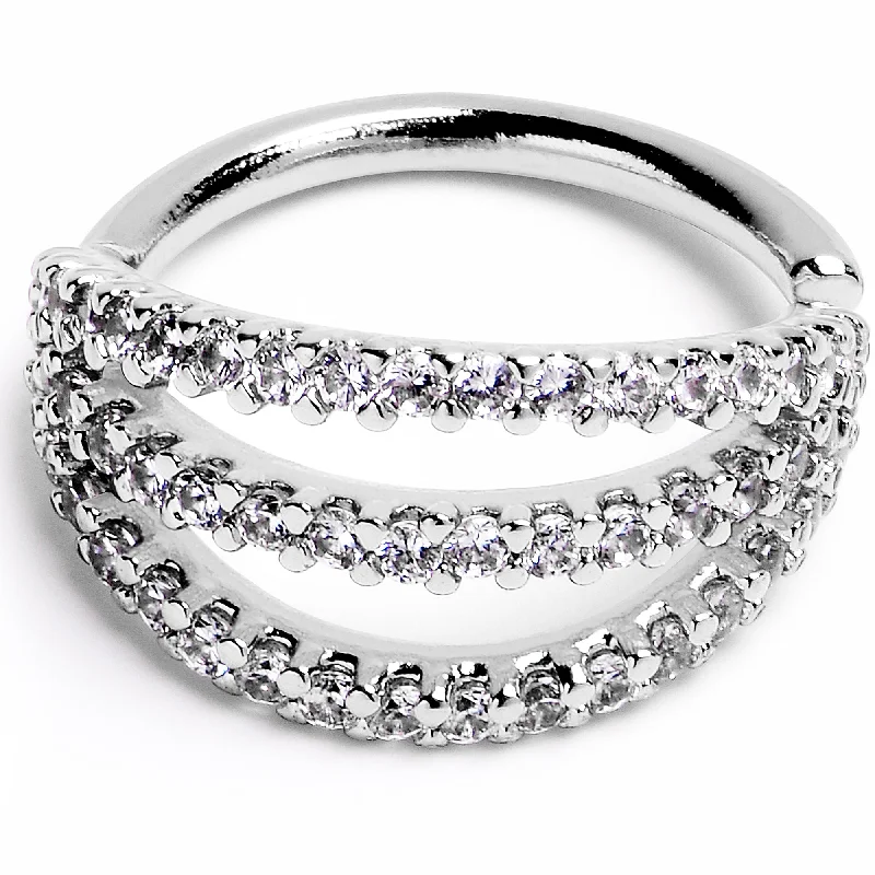 Women's Earrings – Elegant Designs for Every Personality--16 Gauge 3/8 Clear CZ Gem Faux Triple Hoop Closure Ring Women's Earrings – Elegant Designs for Every Personality--16 Gauge 3/8 Clear CZ Gem Faux Triple Hoop Closure Ring