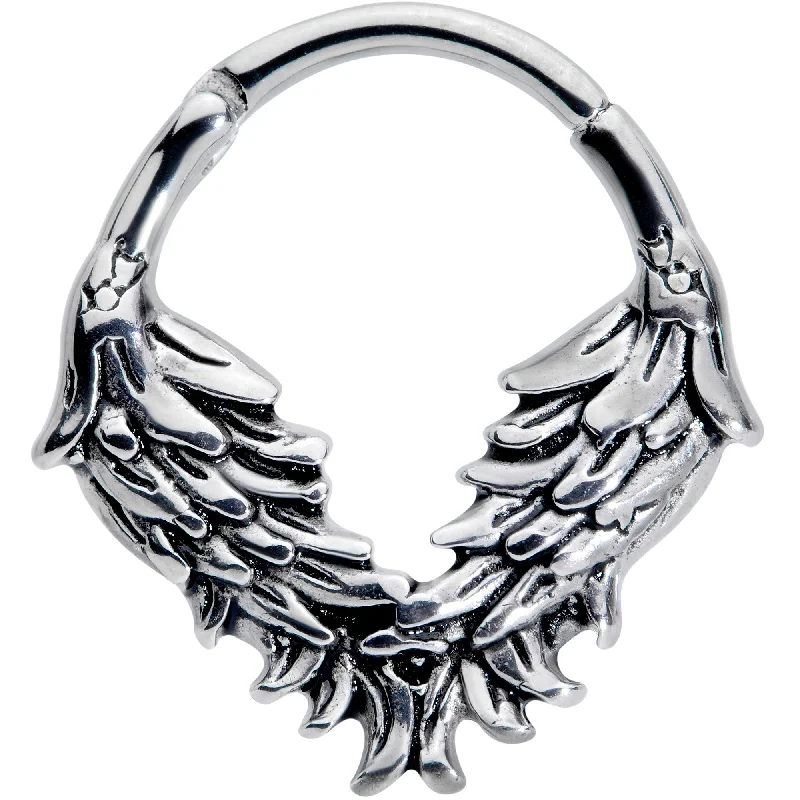 Nose Rings for Daytime Look -16 Gauge 3/8 Angelic Wings Hinged Segment Ring