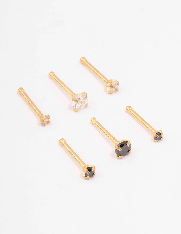 Affordable Nose Rings for All Styles -Gold Plated Surgical Steel Graduating Nose Stud 6-Pack Affordable Nose Rings for All Styles -Gold Plated Surgical Steel Graduating Nose Stud 6-Pack