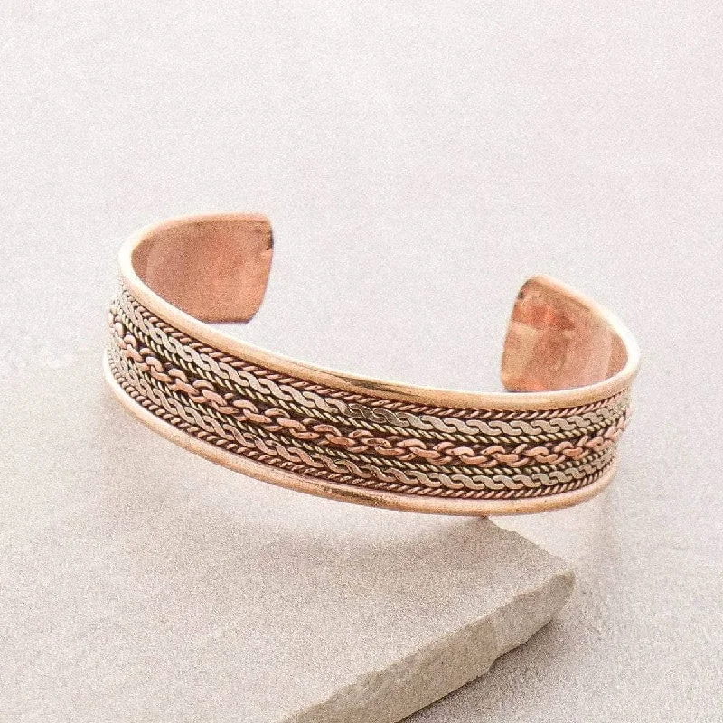 Crystal-Studded Bangles for Women-Tibetan Handcrafted Twisted Copper Healing Bracelet