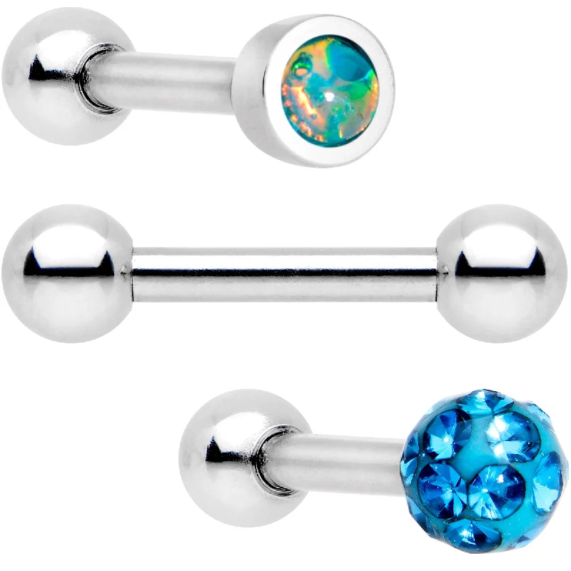 Women's Earrings – Elegant Designs for Every Personality--16 Gauge 1/4 Aqua Faux Opal Inlay Cartilage Tragus Earring 3 Pack Set