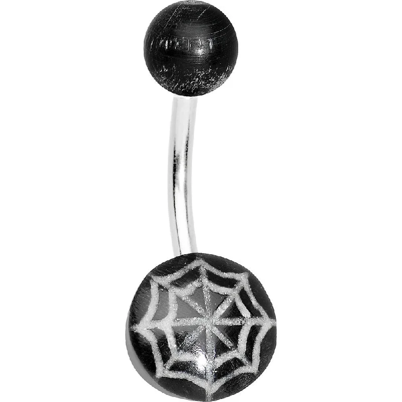 Trendy Belly Rings for Bold and Creative Fashion -Cream on Black Acrylic Sinuous Spiderweb Belly Ring Trendy Belly Rings for Bold and Creative Fashion -Cream on Black Acrylic Sinuous Spiderweb Belly Ring