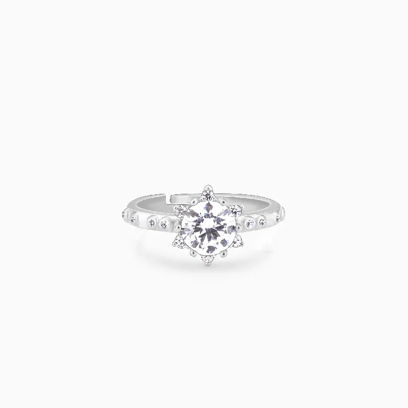 Chic Women's Rings for Fashion-Forward Looks-Silver Zircon Flower Rennaissance Ring