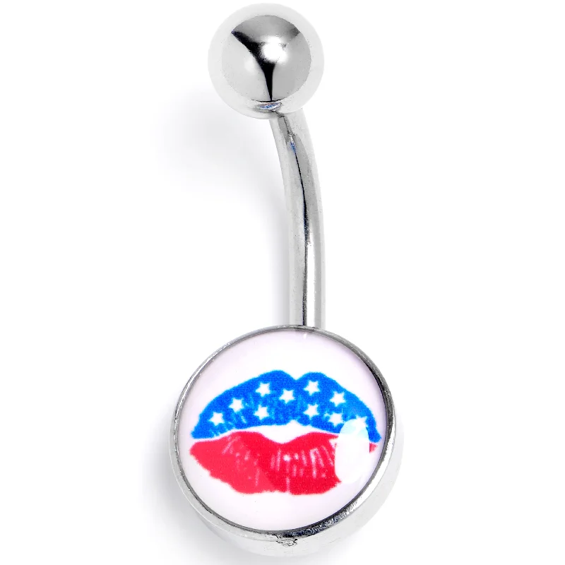 Beautiful Belly Rings for Glamorous Fashion -Inlay Patriotic Kissy Lips Belly Ring