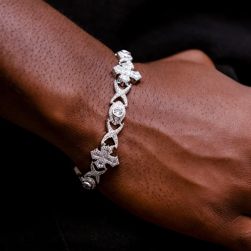Men's Bracelets for Trendy Looks-Baguette Cross Evil Eye Bracelet