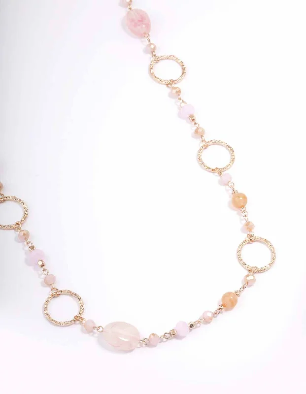 Shop Classic Women's Necklaces & Pendants with a Modern Twist-Rose Gold Long Pink Beaded Disc Necklace Shop Classic Women's Necklaces & Pendants with a Modern Twist-Rose Gold Long Pink Beaded Disc Necklace