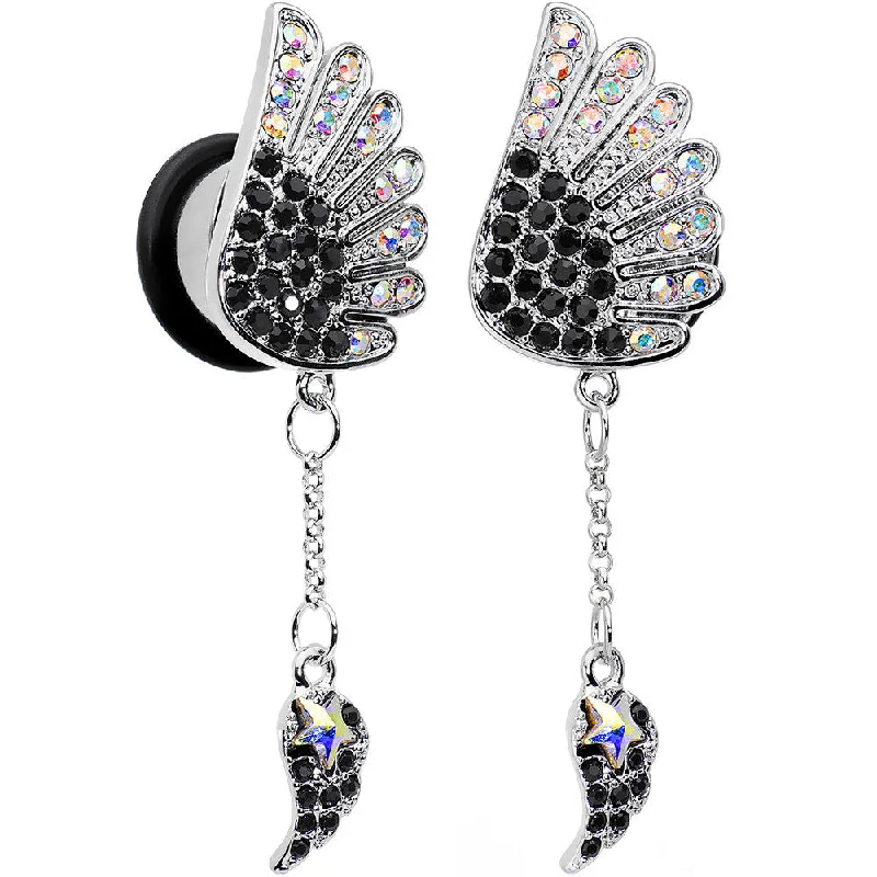 Women's Earrings – Elegant Designs for Every Personality--9/16 Aurora Black Gem Arial Angel Wings Dangle Plug Set Women's Earrings – Elegant Designs for Every Personality--9/16 Aurora Black Gem Arial Angel Wings Dangle Plug Set
